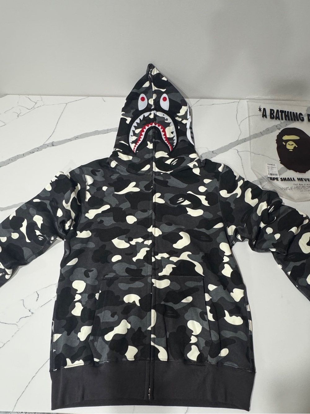 BAPE Men’s Shark Camo Hoodie Full-Zip - Black & Cream